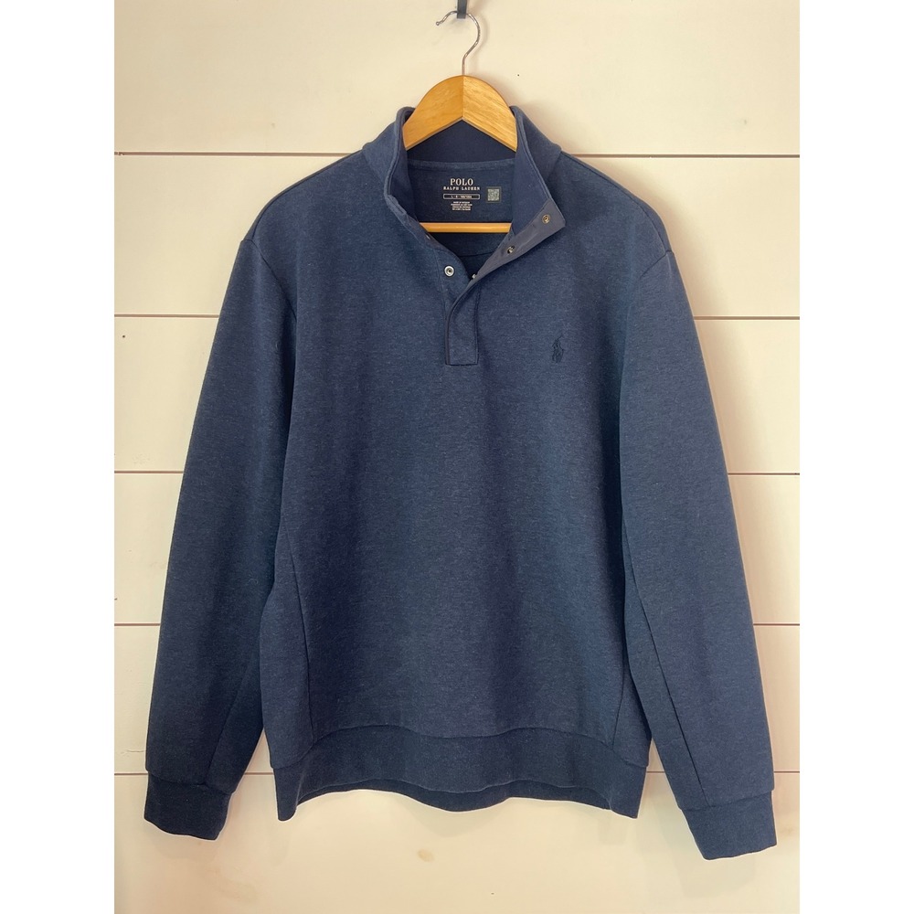 Polo Ralph Lauren Mens Navy Blue Heather Quarter Snap Sweatshirt Large preppy